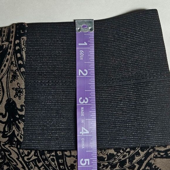 Signature Studio Taupe Black Flocked Velvet Elastic Waist Stretch Leggings Pants - Picture 9 of 12